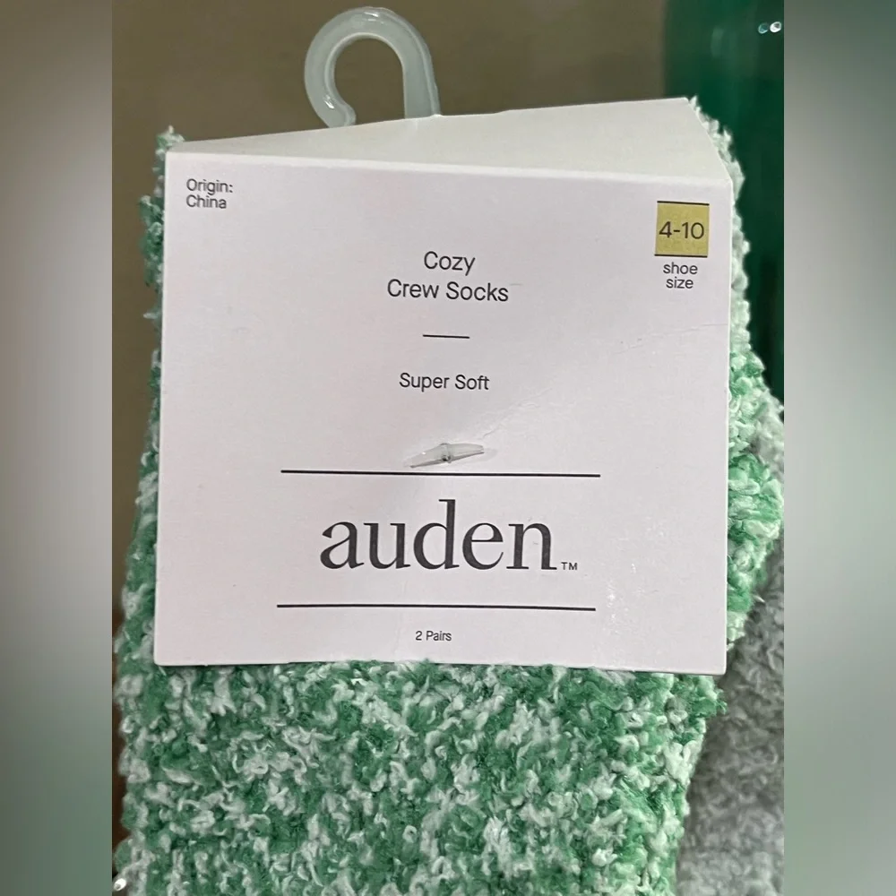 Auden Plush Crew Socks, two pair, Mint Green & Light Blue Gray, new!